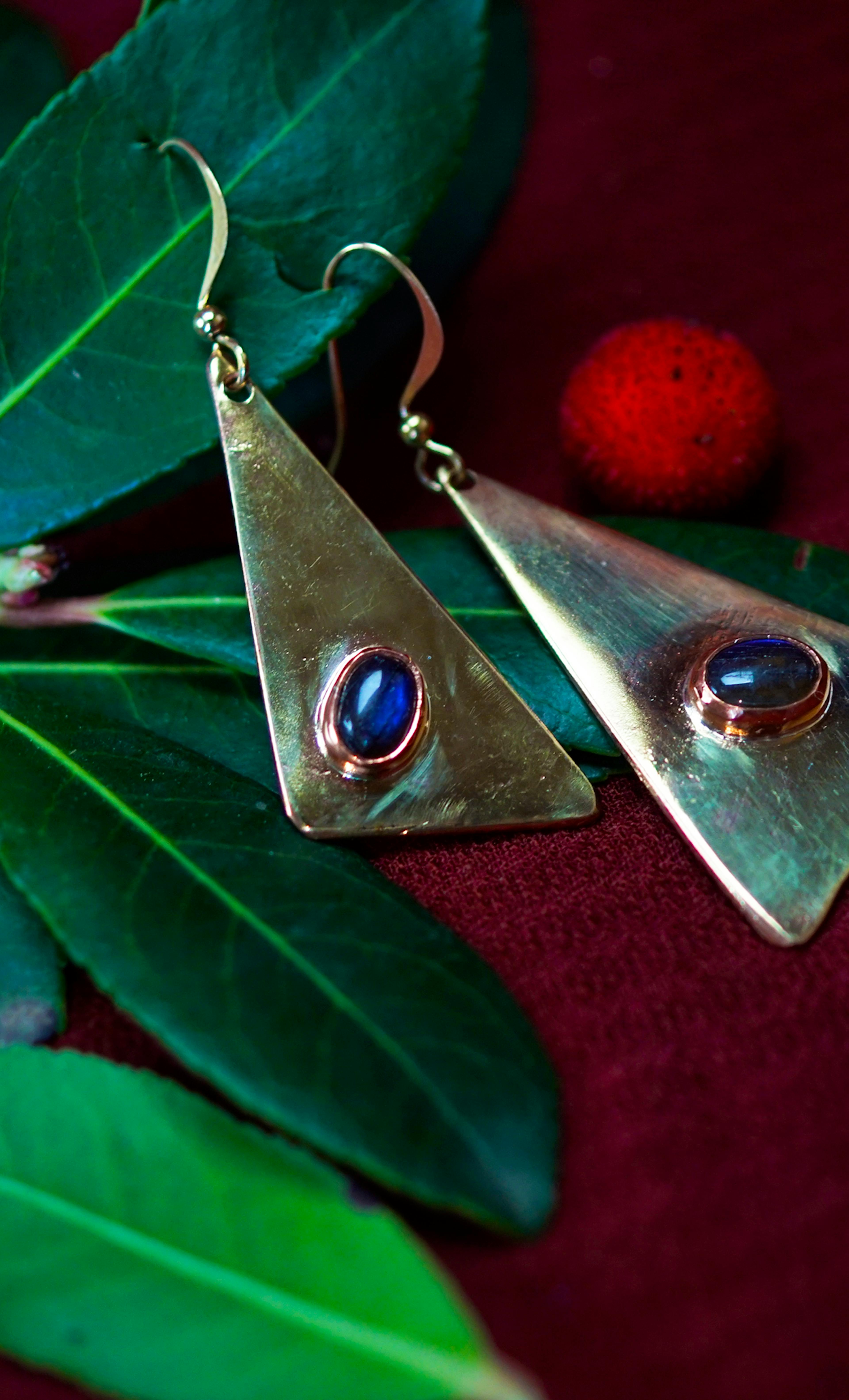 Boucles d'oreilles posées sur une branche d'arbousié