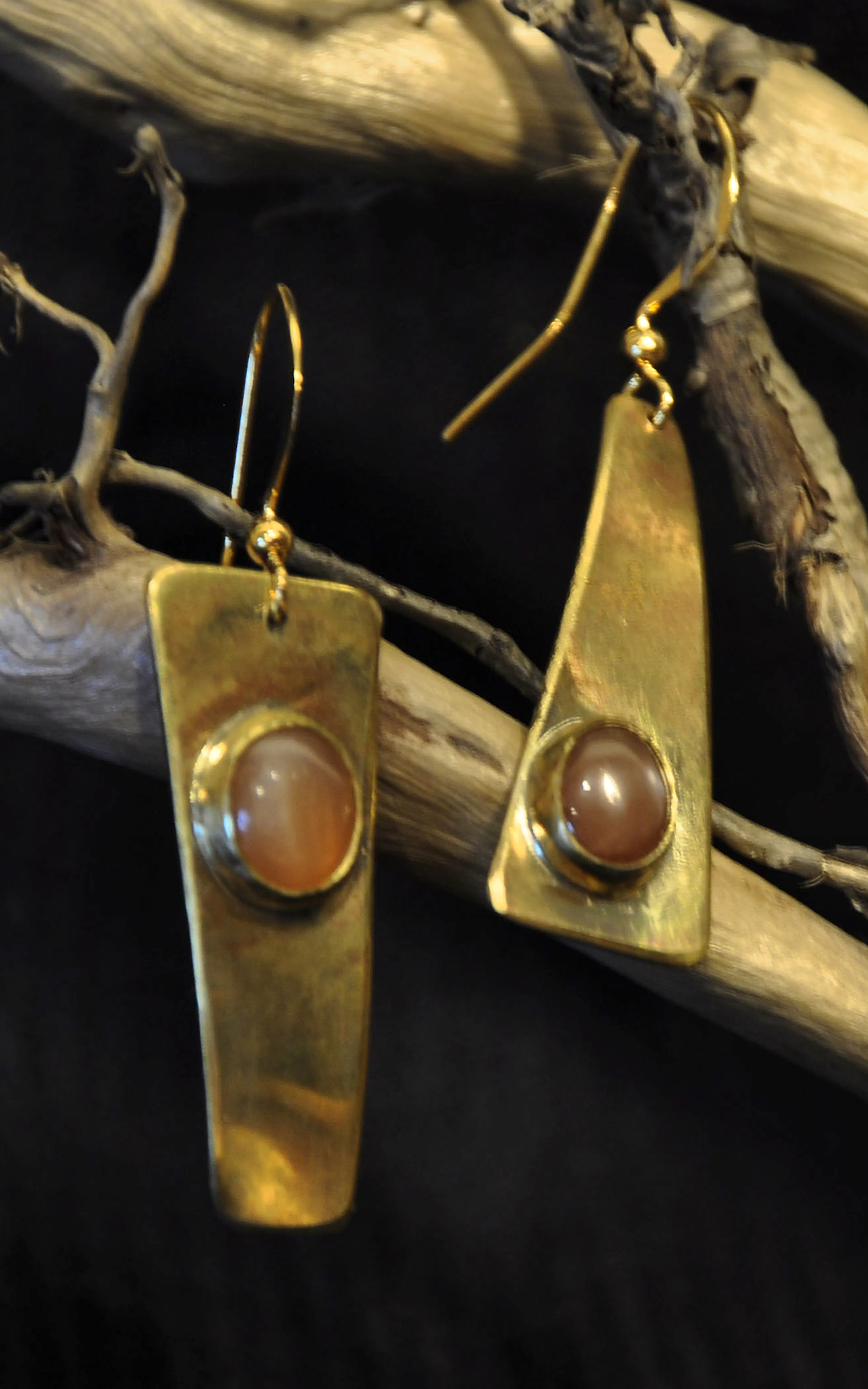 boucles d'oreilles posées sur une racine