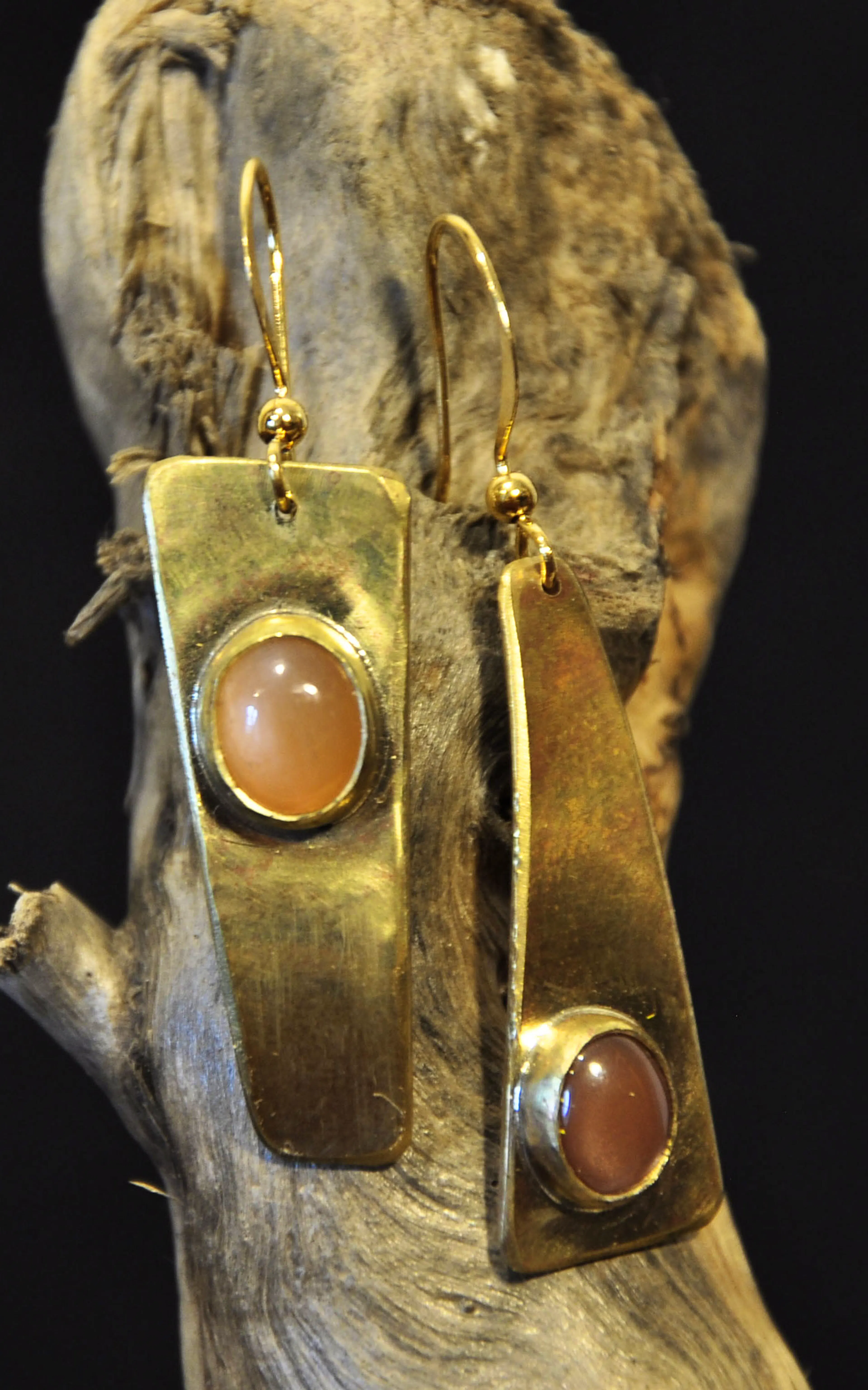 boucles d'oreilles posées sur une racine