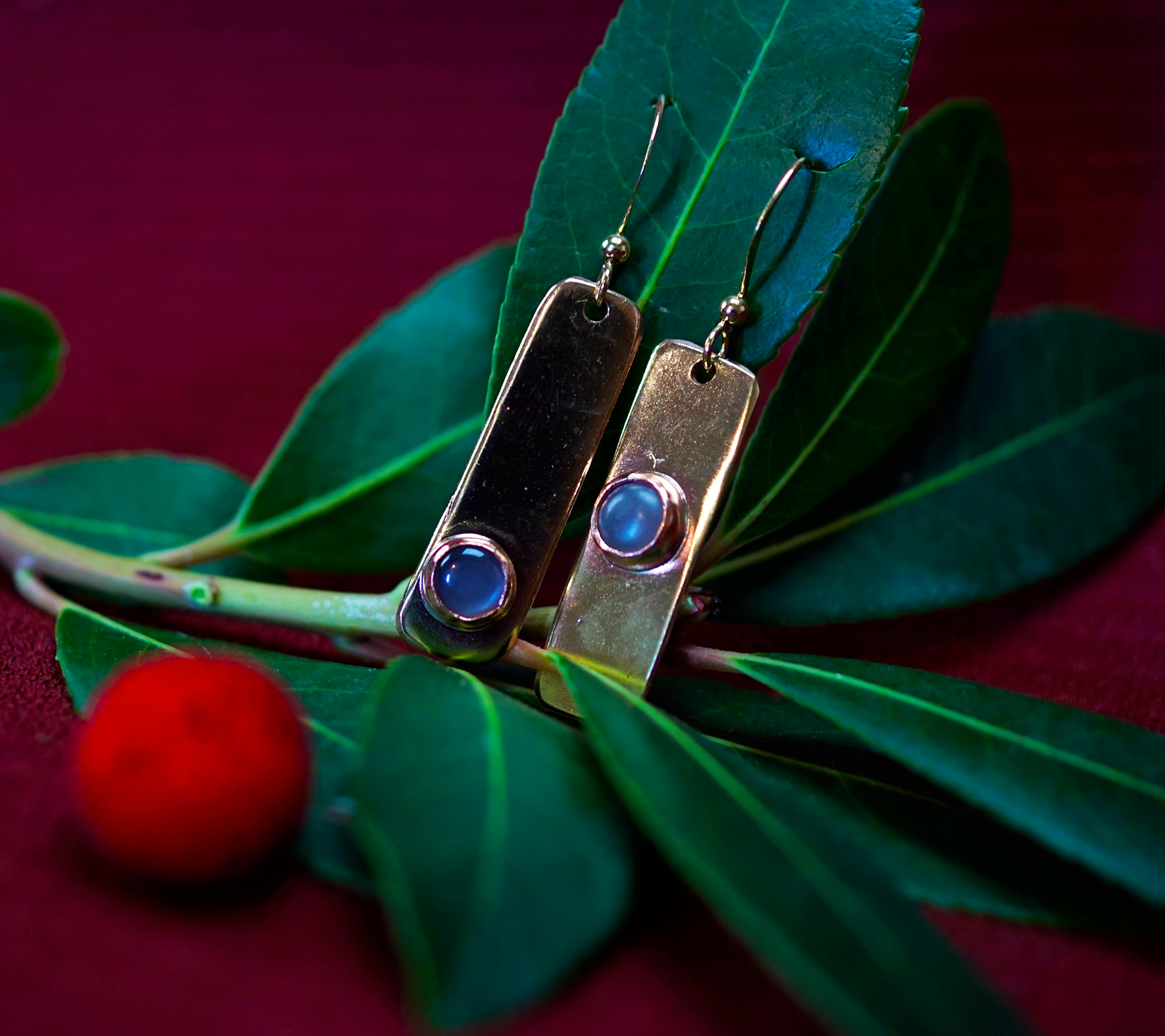 boucles d'oreilles posées sur une branche d'arbousié
