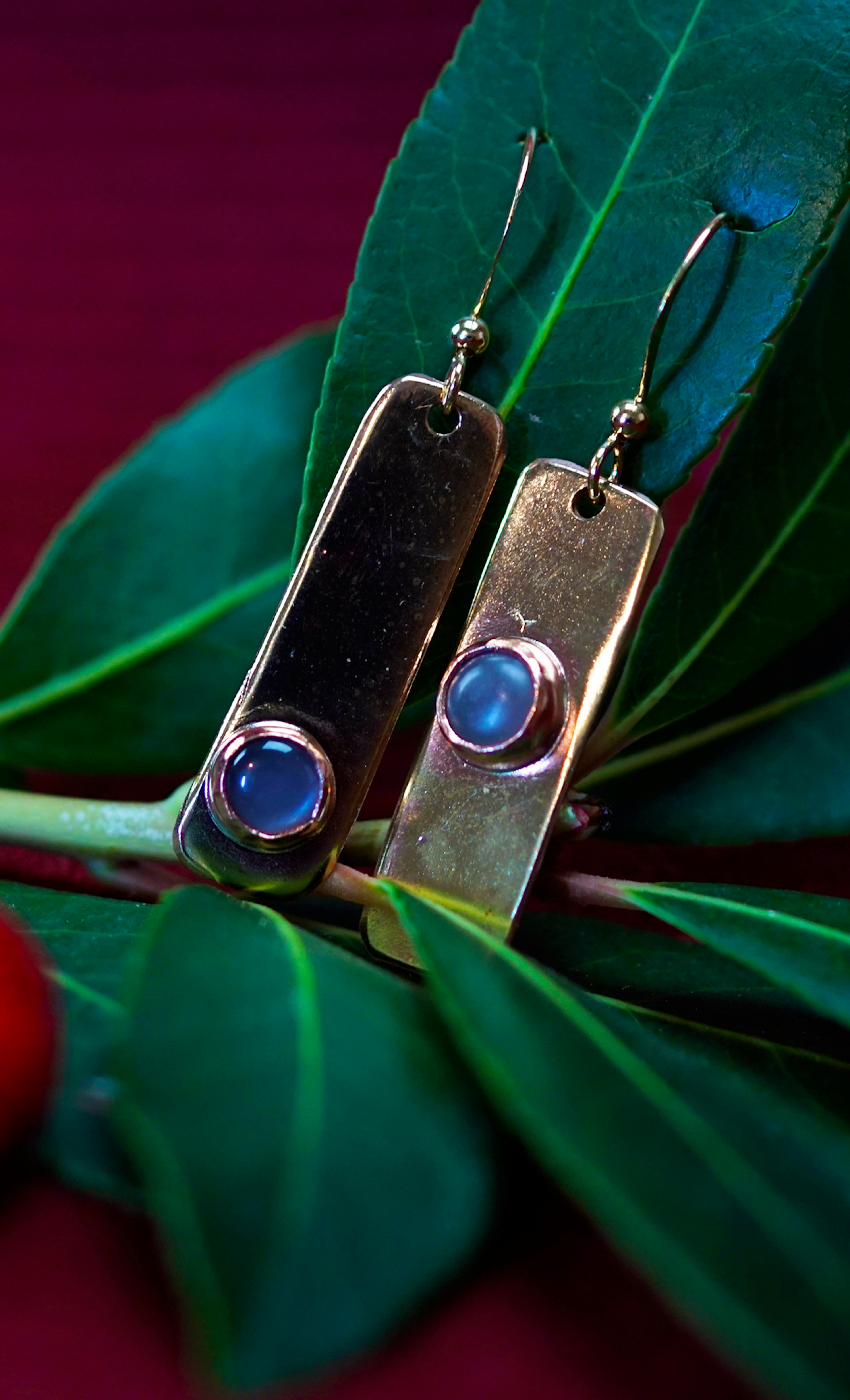 boucles d'oreilles posées sur une branche d'arbousié