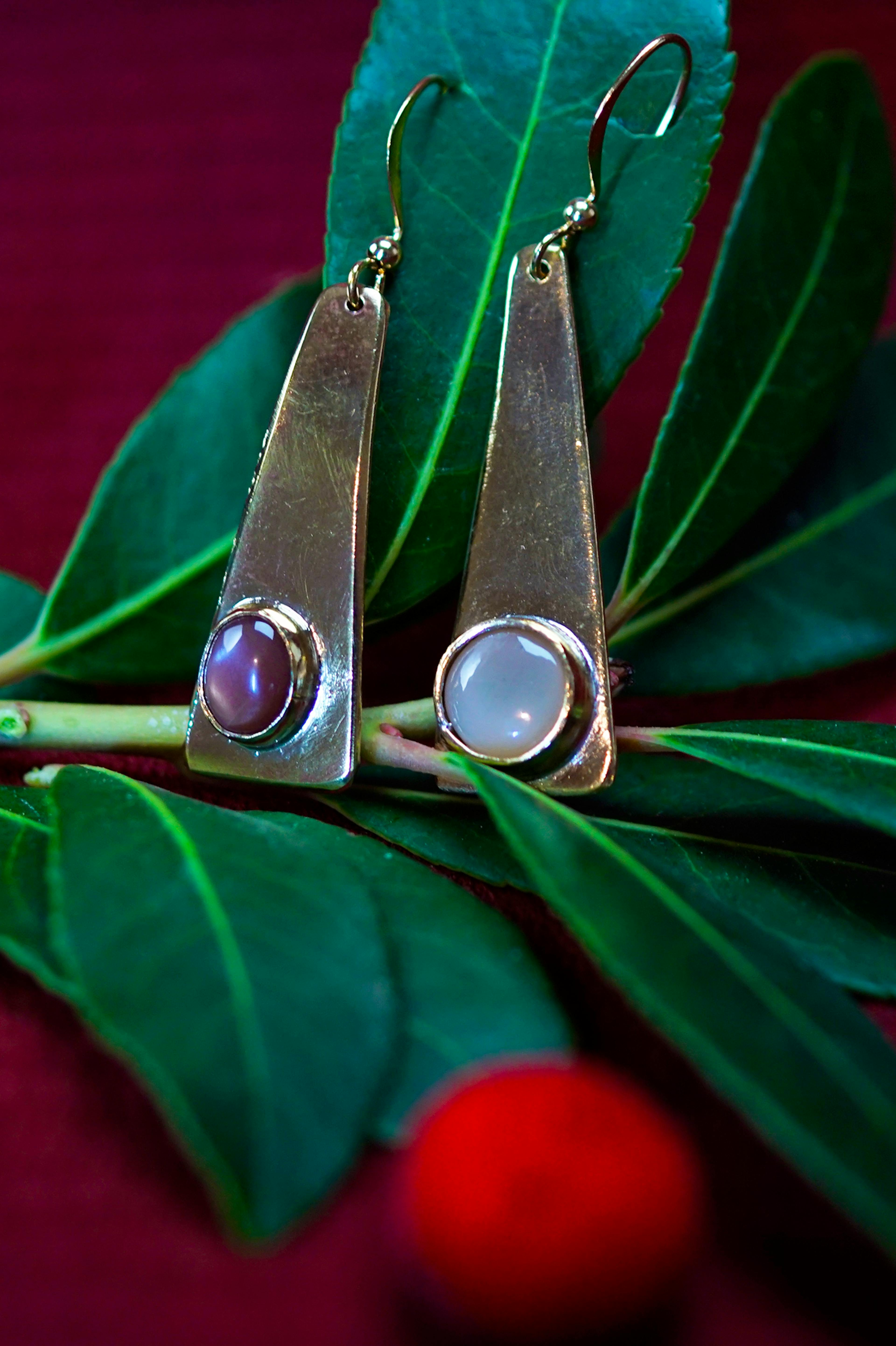 Boucles d'oreilles posées sur une branche d'arbousié