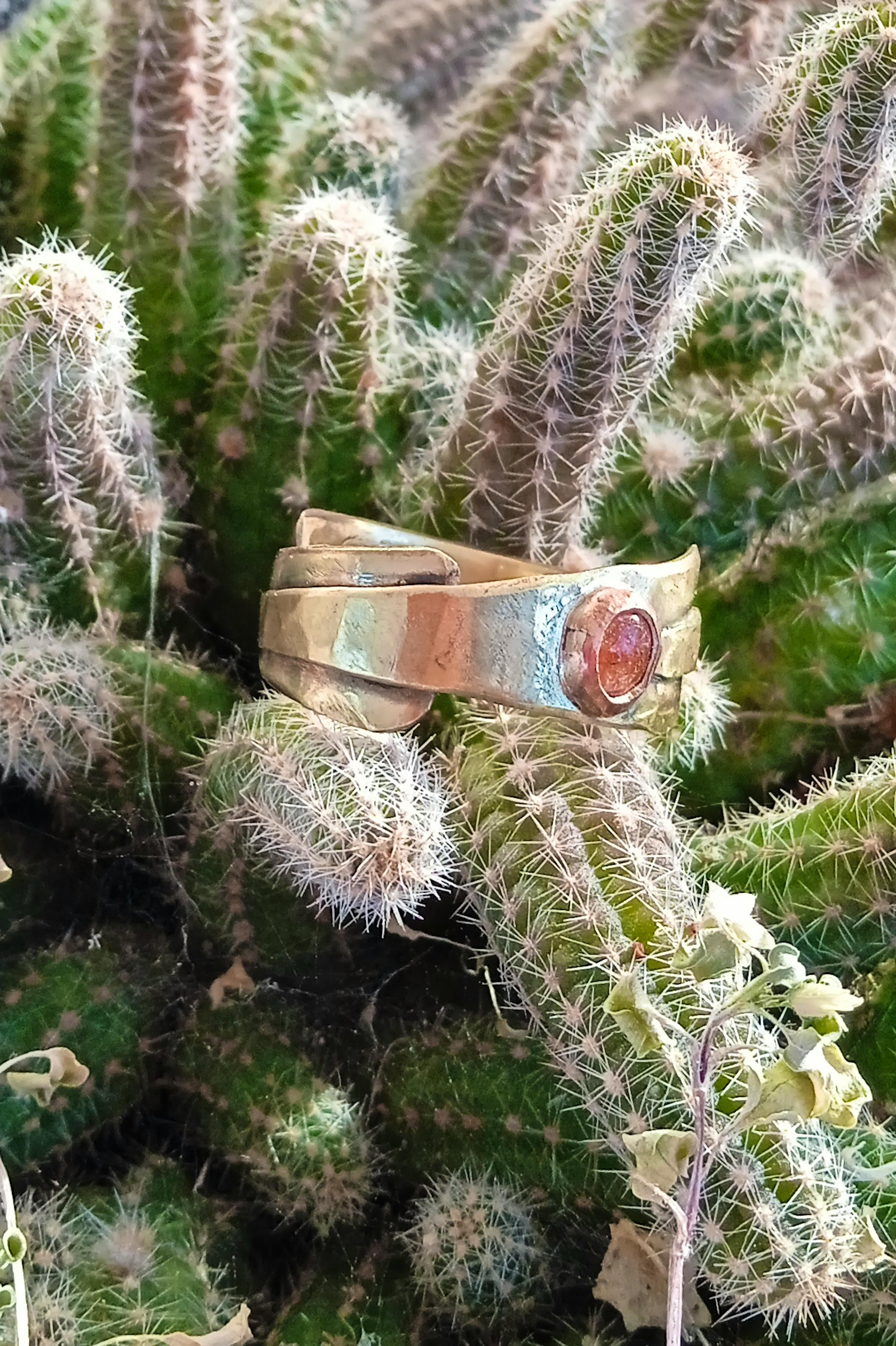 bague laiton posée sur un cactus