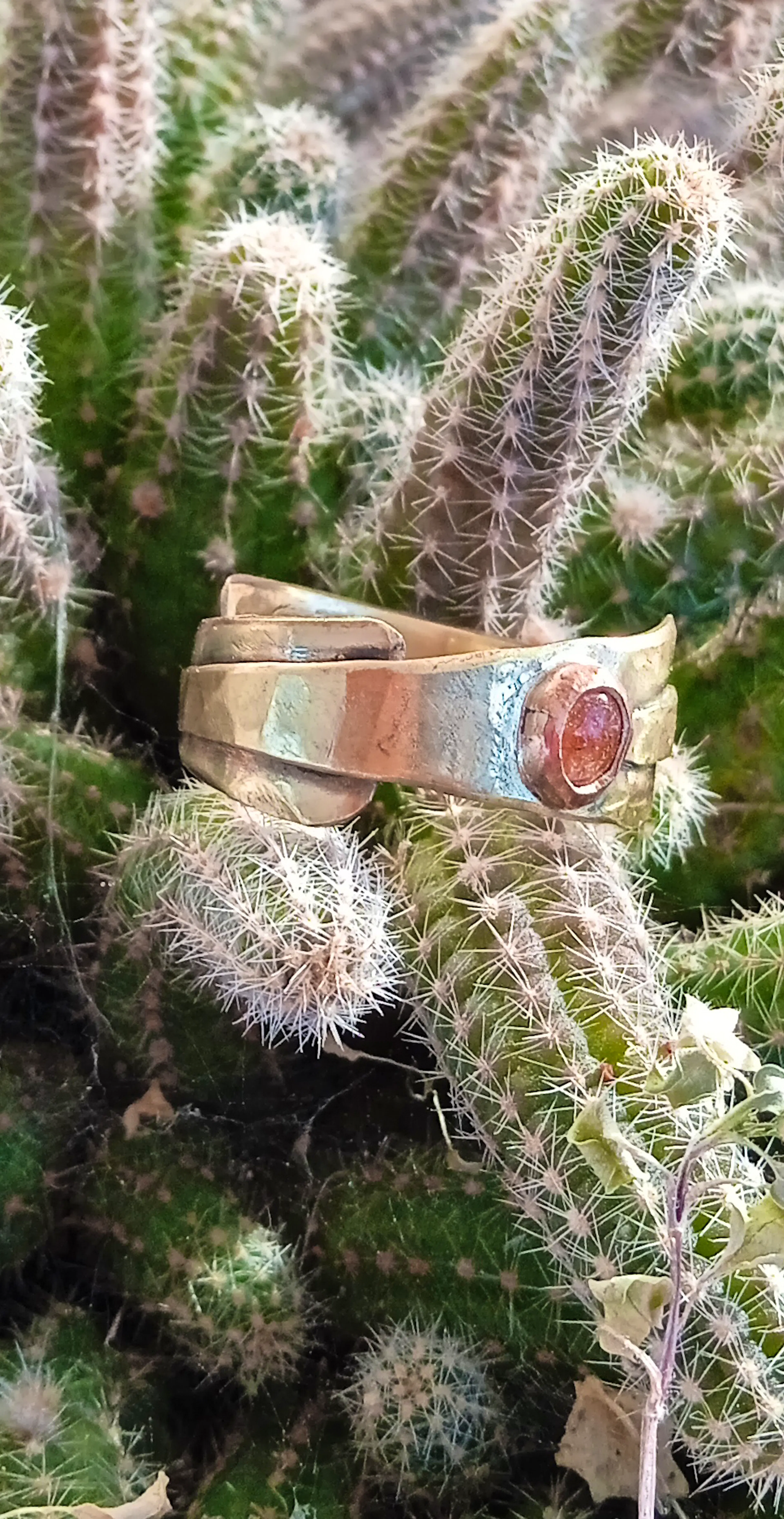 bague laiton posée sur un cactus