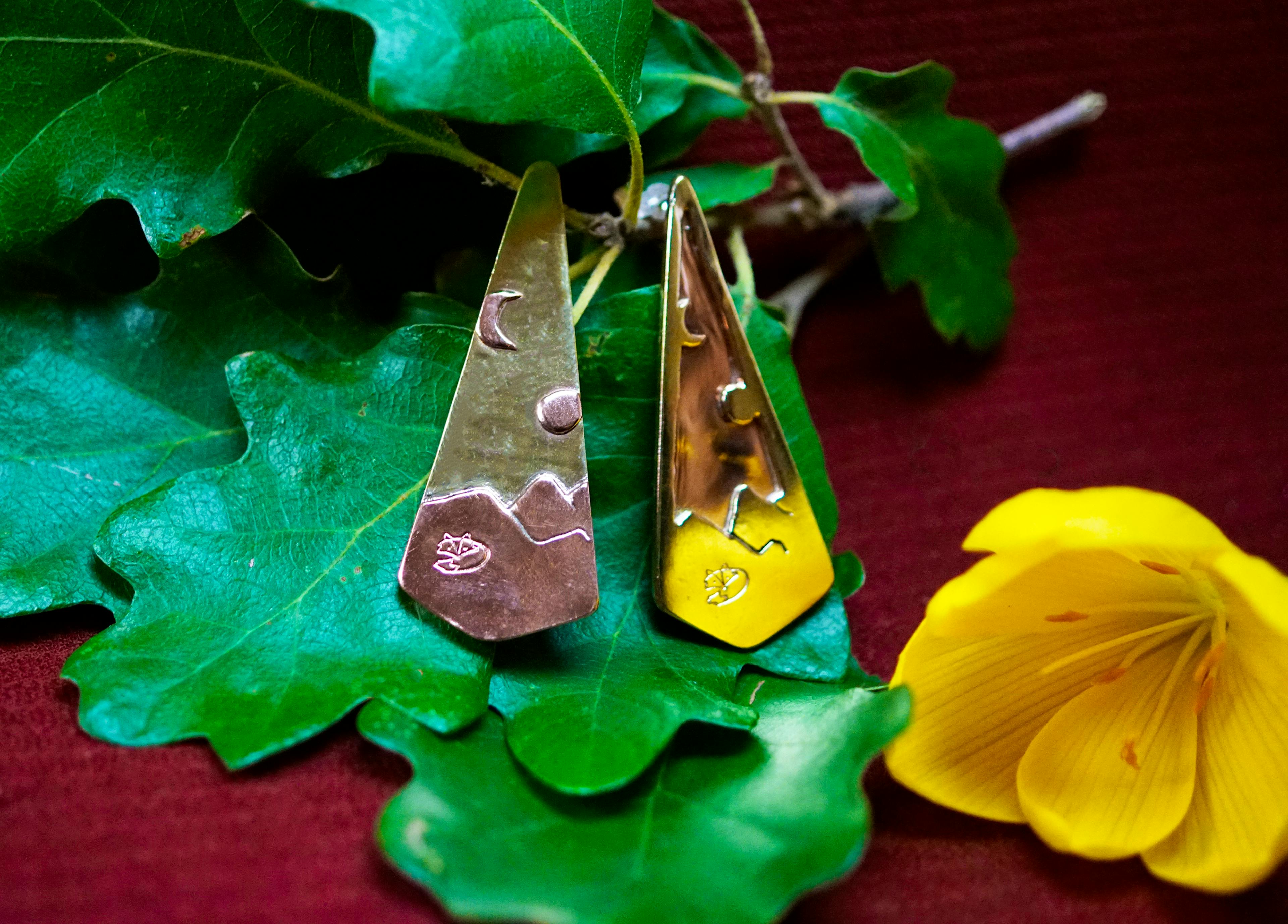 Boucles d'oreilles posé sur une branche de chêne