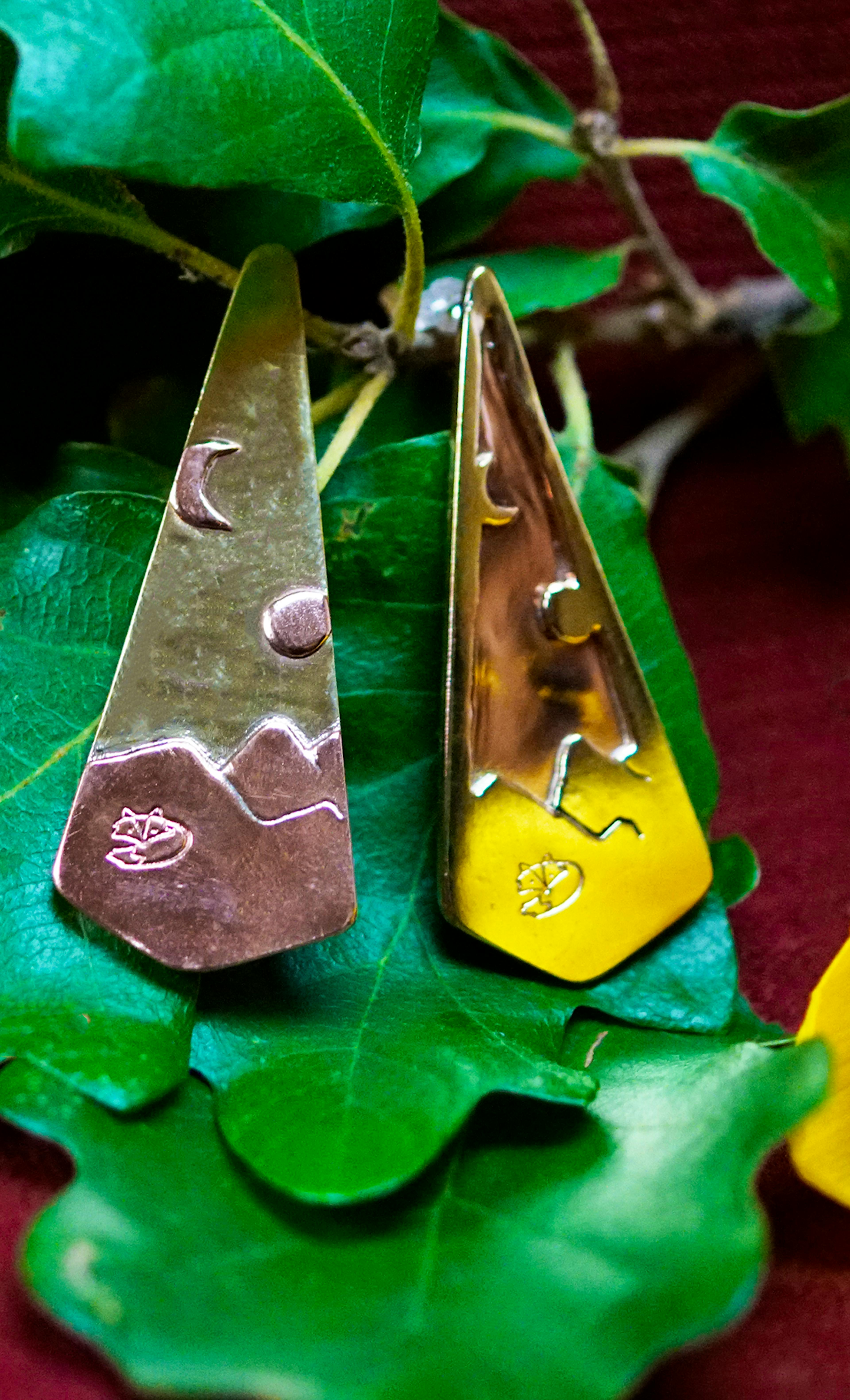 Boucles d'oreilles posé sur une branche de chêne