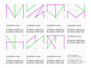 Business cards, visual identity for Matière vive designed by Nolan Paparelli