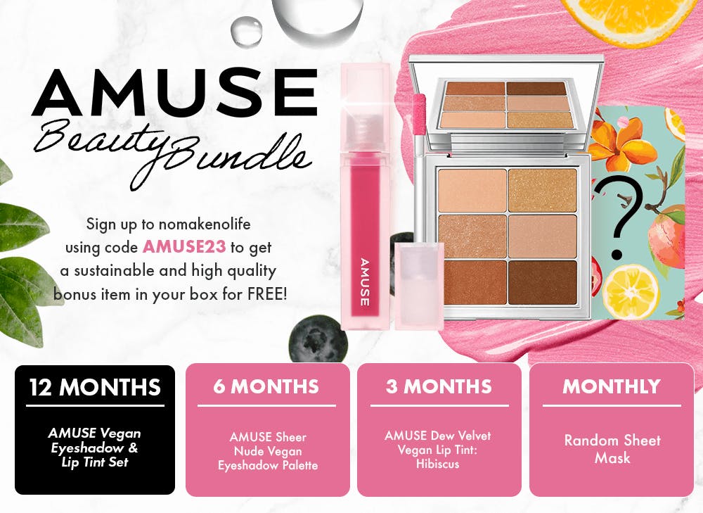 nomakenolife's June promo is Amuse Beauty Bundle and features vegan K and J beauty cosmetics for FREE with code AMUSE23