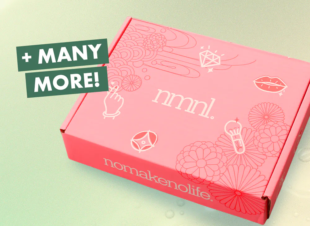 nmnl item reveal makeup items next to the nomakenolife makeup Dewy Skin Glow beauty box!