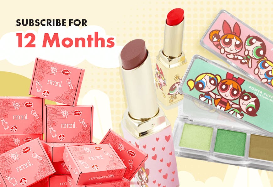 A promotion for nomakenolife December box Mistletoe Makeover, for a Powerpuff Girls 3 Color Eyeshadow Palette + Lipstick Set with code POWERPUFF 