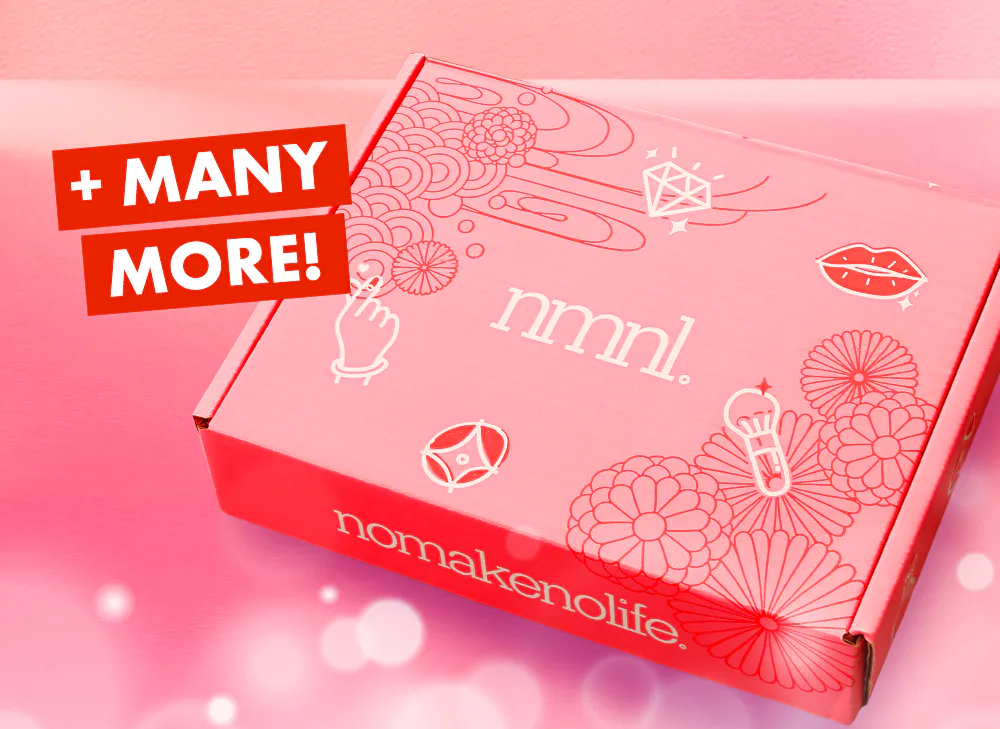 nmnl item reveal makeup items next to the nomakenolife makeup Neko Beauty Rituals beauty box!