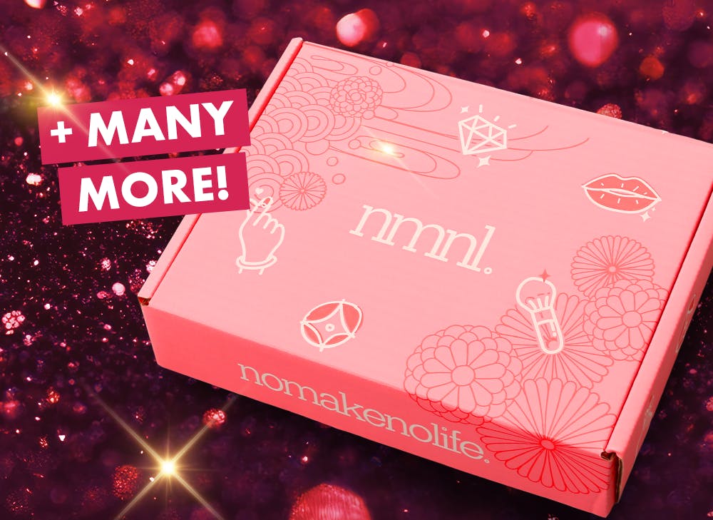 nmnl item reveals makeup items next to the nomakenolife Holiday Beauty Bliss box.