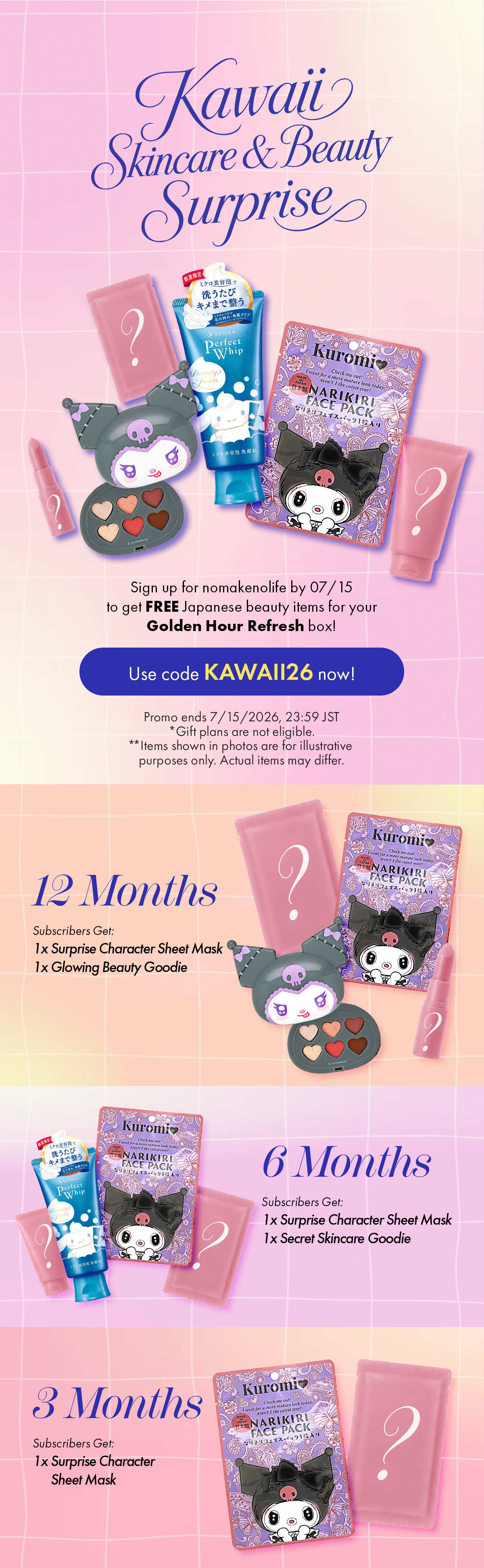 nmnl promo reveal for Kawaii Skincare & Beauty Surprise for the Golden Hour Refresh box