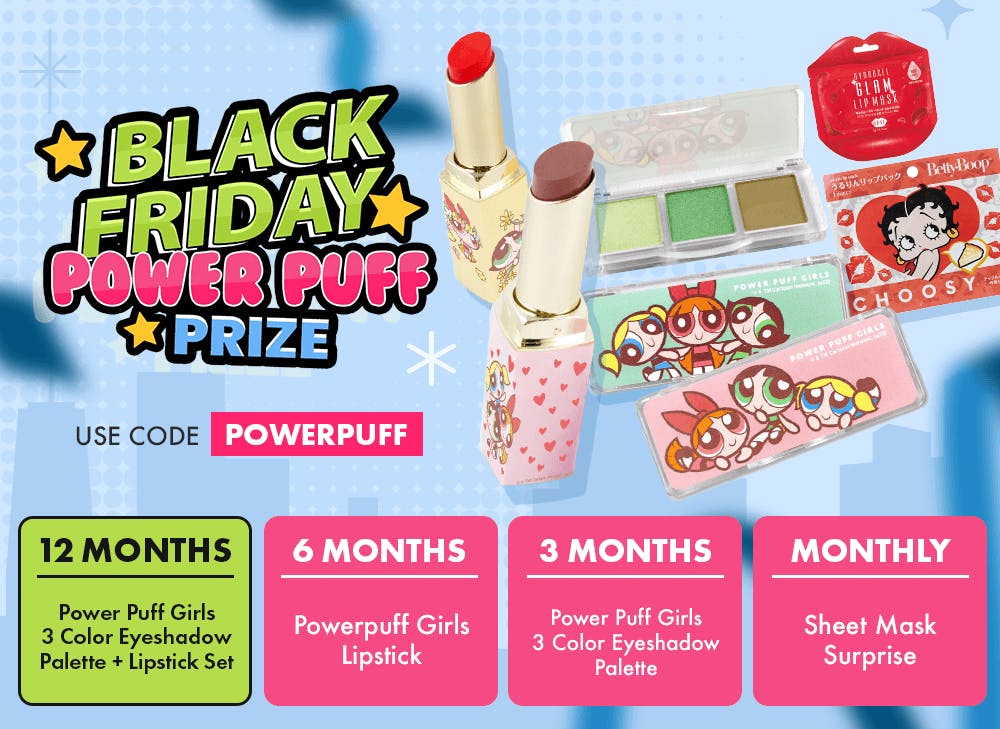 Nomakenolife December promo campaign called Black Friday Powerpuff Prize which features makeup from the Powerpuff Girls show