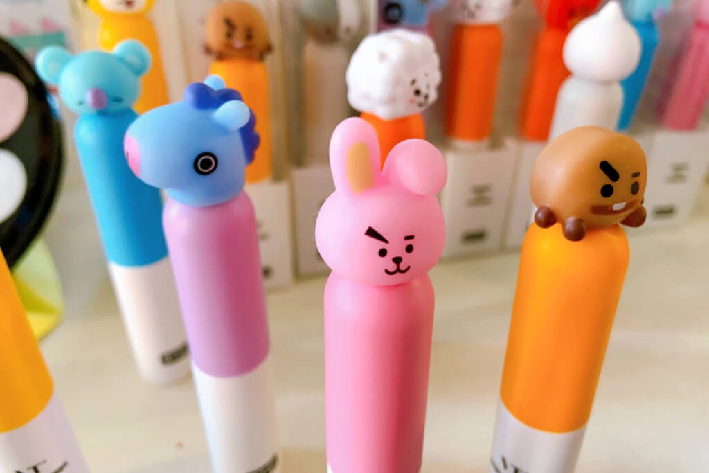 The characters of BT21 are featured on the top of the BT21 Korean lip tints.
