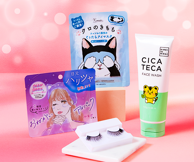 nmnl item reveal makeup items next to the nomakenolife makeup Neko Beauty Rituals beauty box!