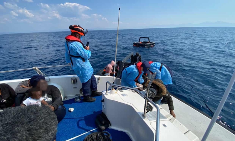 The Turkish coastguard pick up refugees cast adrift on lifeboats from Samos in the incident last September. Photograph: Turkish Coast Guard