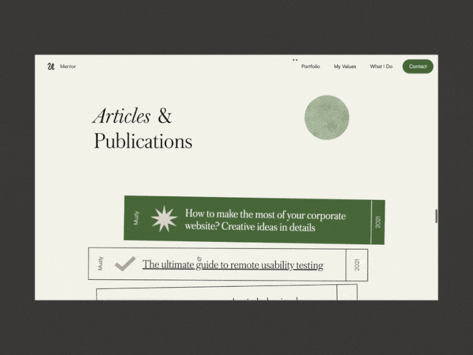 Articles block UI design and interactions.