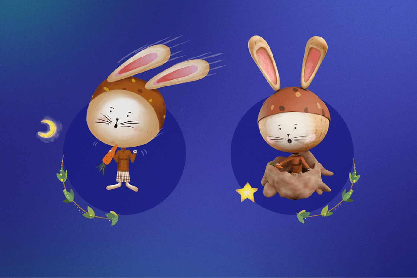 2D and 3D characters illustrations.