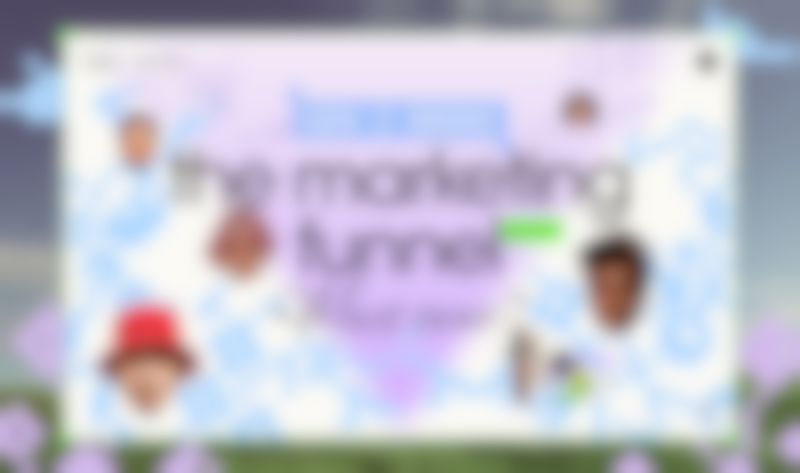 Interactive editorial design for Vogue Business Gen Z Report showing headline 'Gen Z broke the marketing funnel part II what now?' with pixelated gradient background, diverse Gen Z portraits, and nature vs digital aesthetic by Noomo Agency