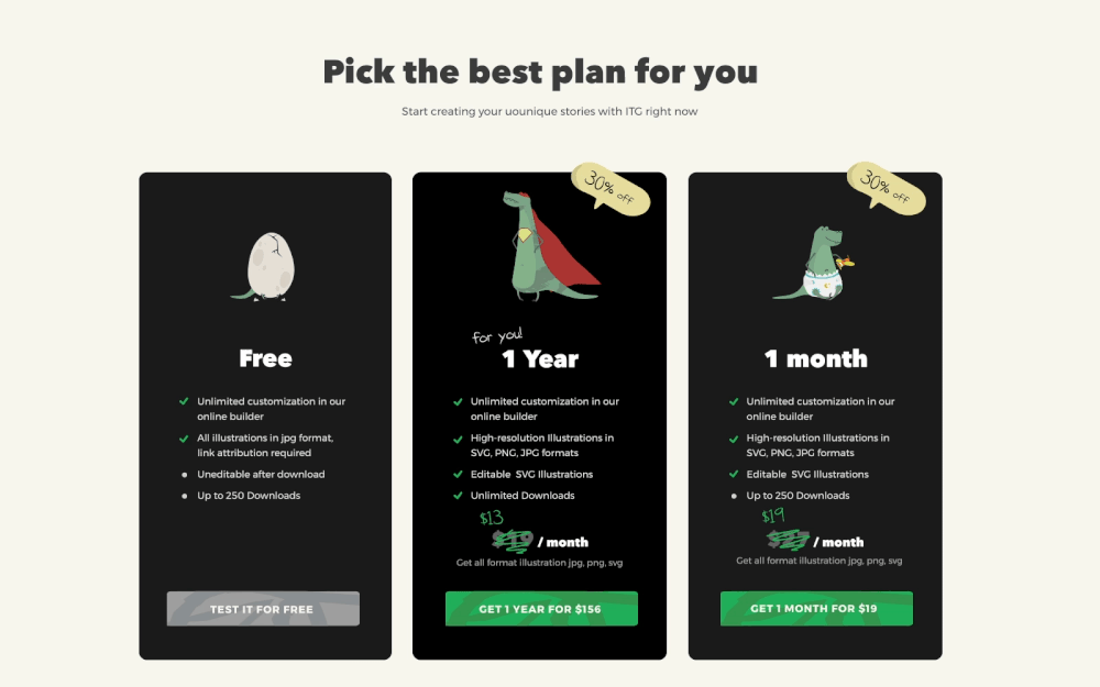 Pricing page animation