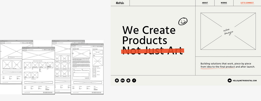 Ideas for design agency website: 1. Wireframe style.