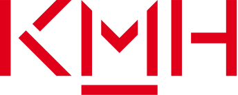 KMH written in red in capital letter with a broken up font