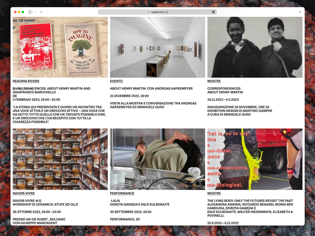 Sviluppo web galleria Ar/Ge Kunst Bolzano mostre
