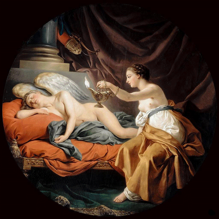 Psyche carries a lamp to reveal Eros Louis Jean Francois Lagrenee