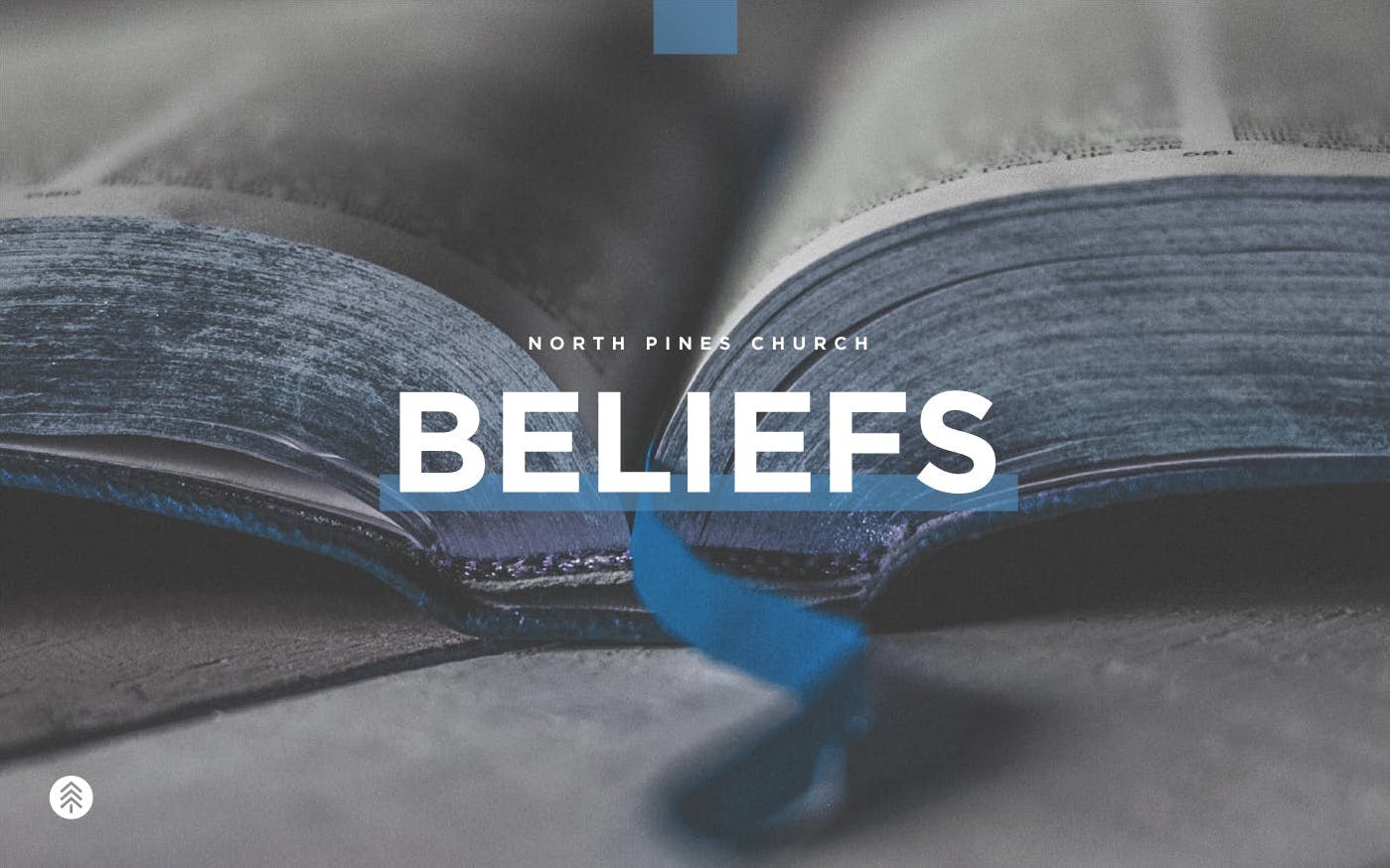 Open Bible with Beliefs text overlay.