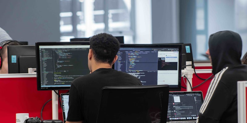 Pair programming at Northcoders Manchester office