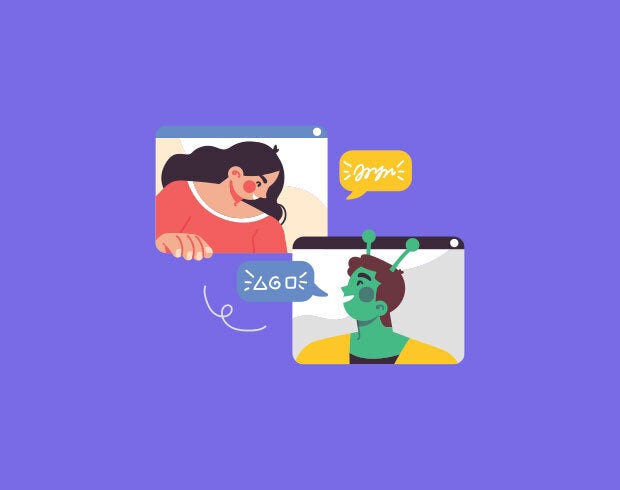 Cartoon of two people speaking.
