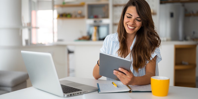 Woman working from home on laptop
