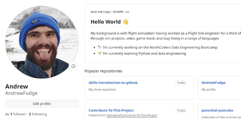 Andrew Rudge GitHub profile