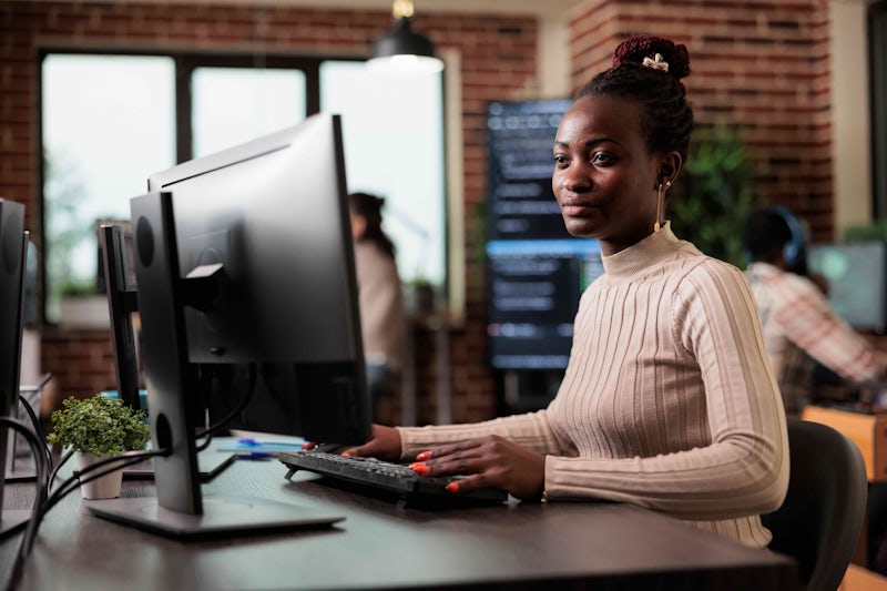 Individual programmer working at screen