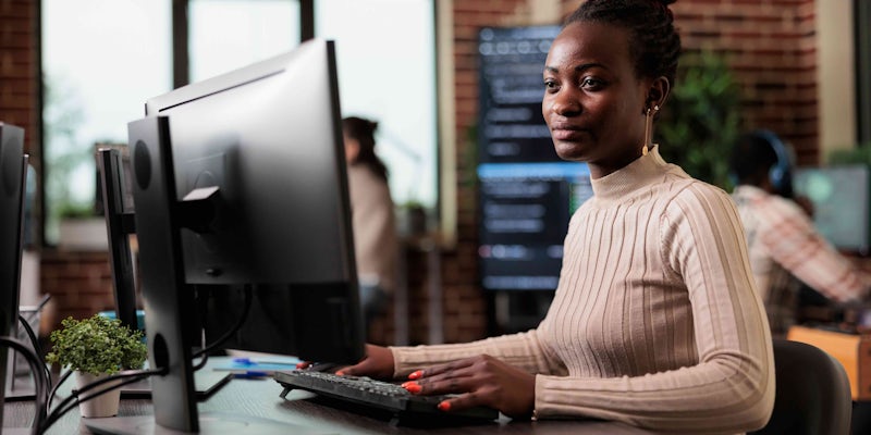 Individual programmer working at screen