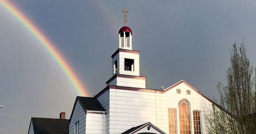 North Sound Chapel with a rainbow