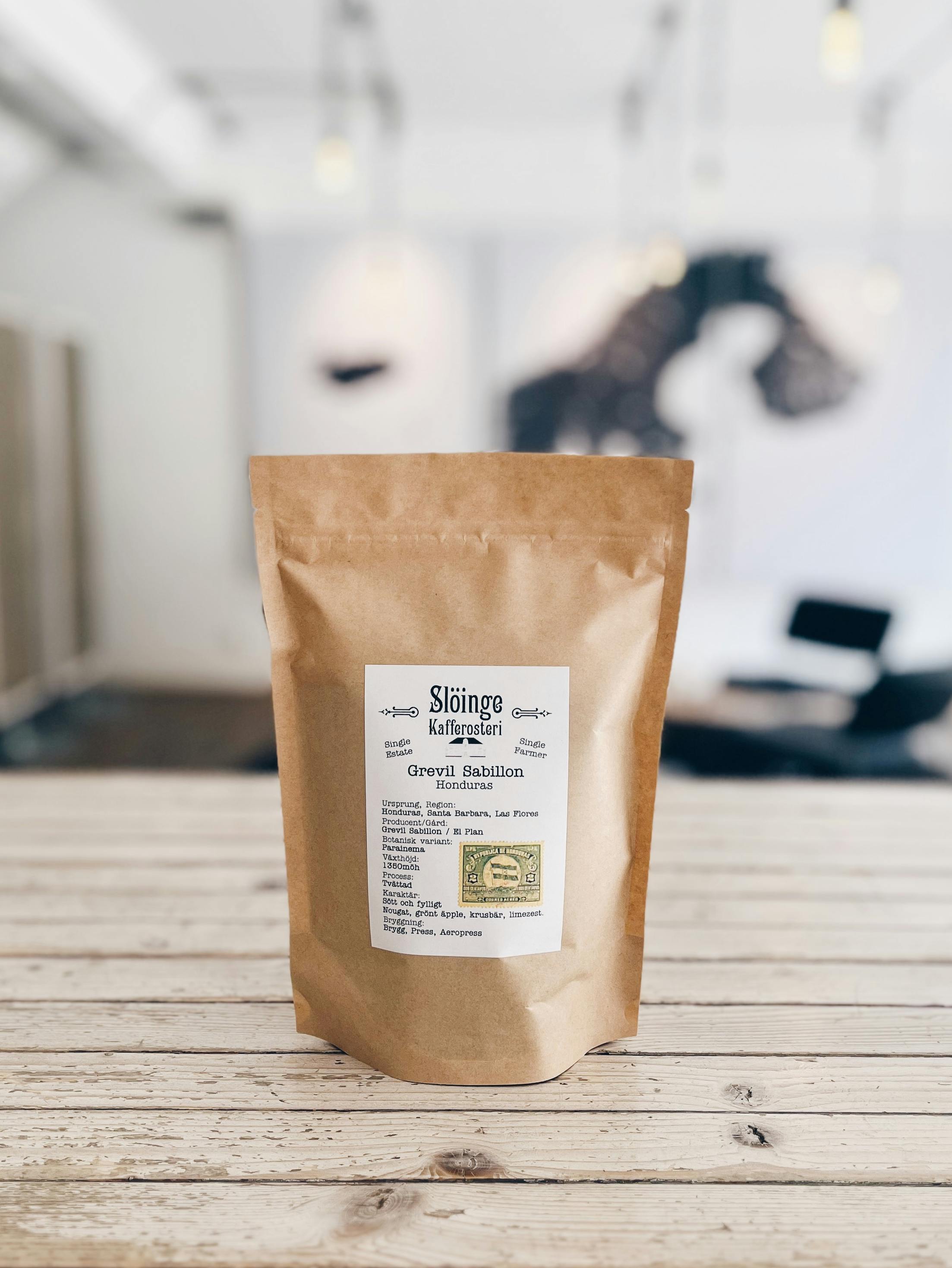 Bag of speciality coffee from Slöinge roastery on a counter