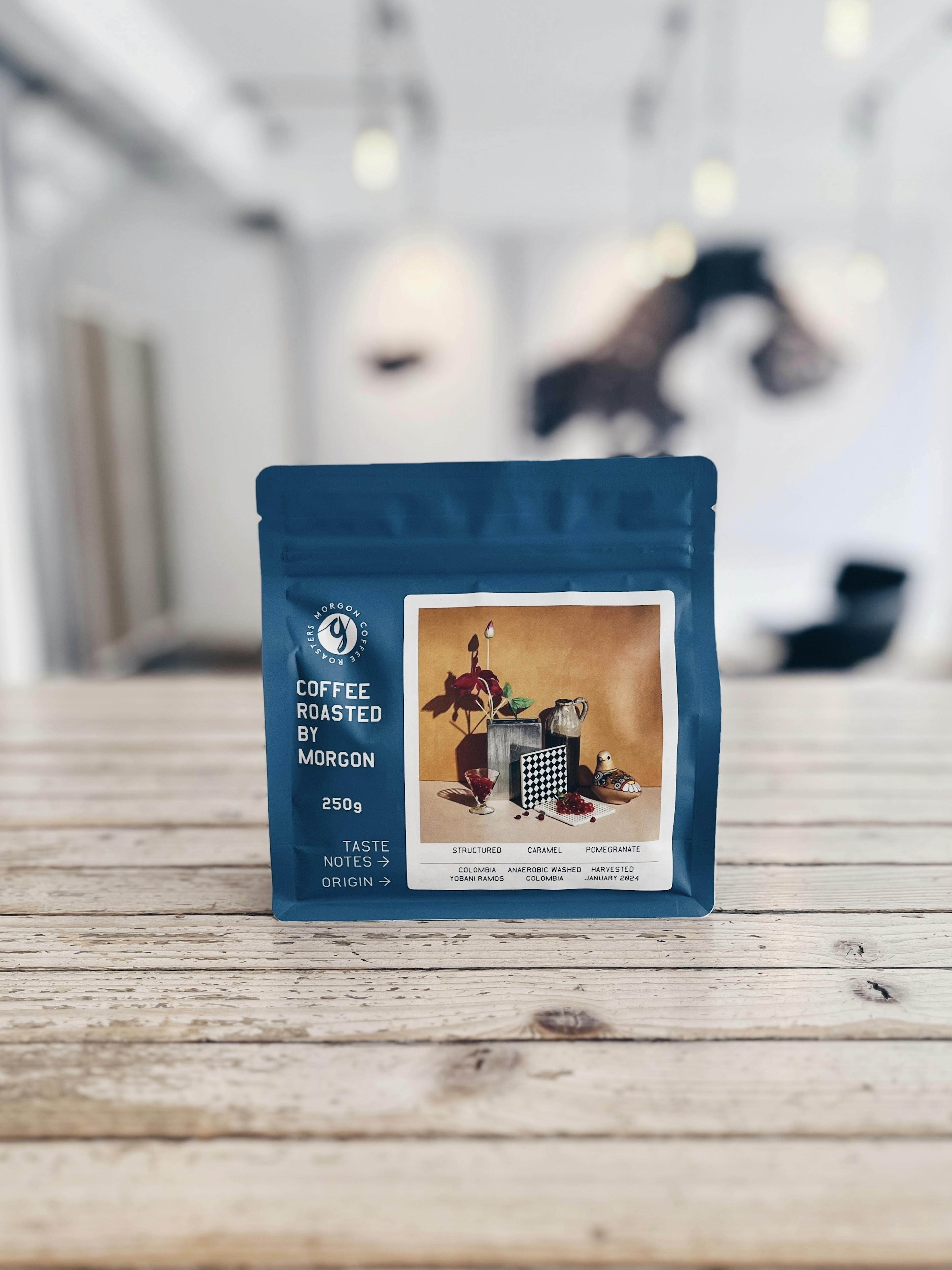 Bag of speciality coffee from Morgon Coffee Roasters on a counter