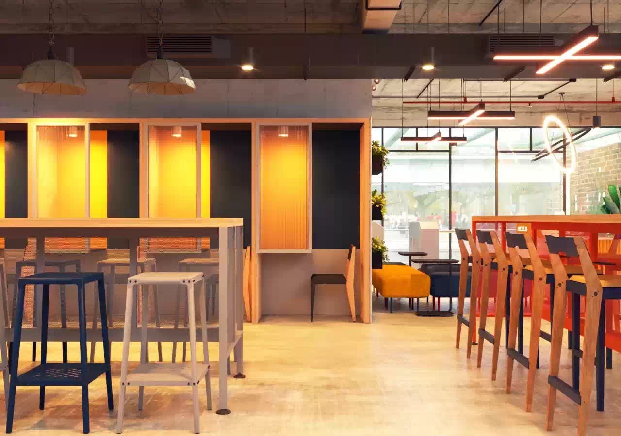 Modern office dining space with comfortable seating