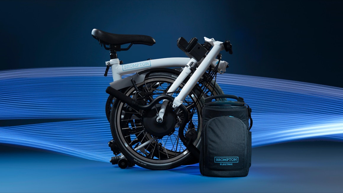 Brompton Electric bike folded with bag