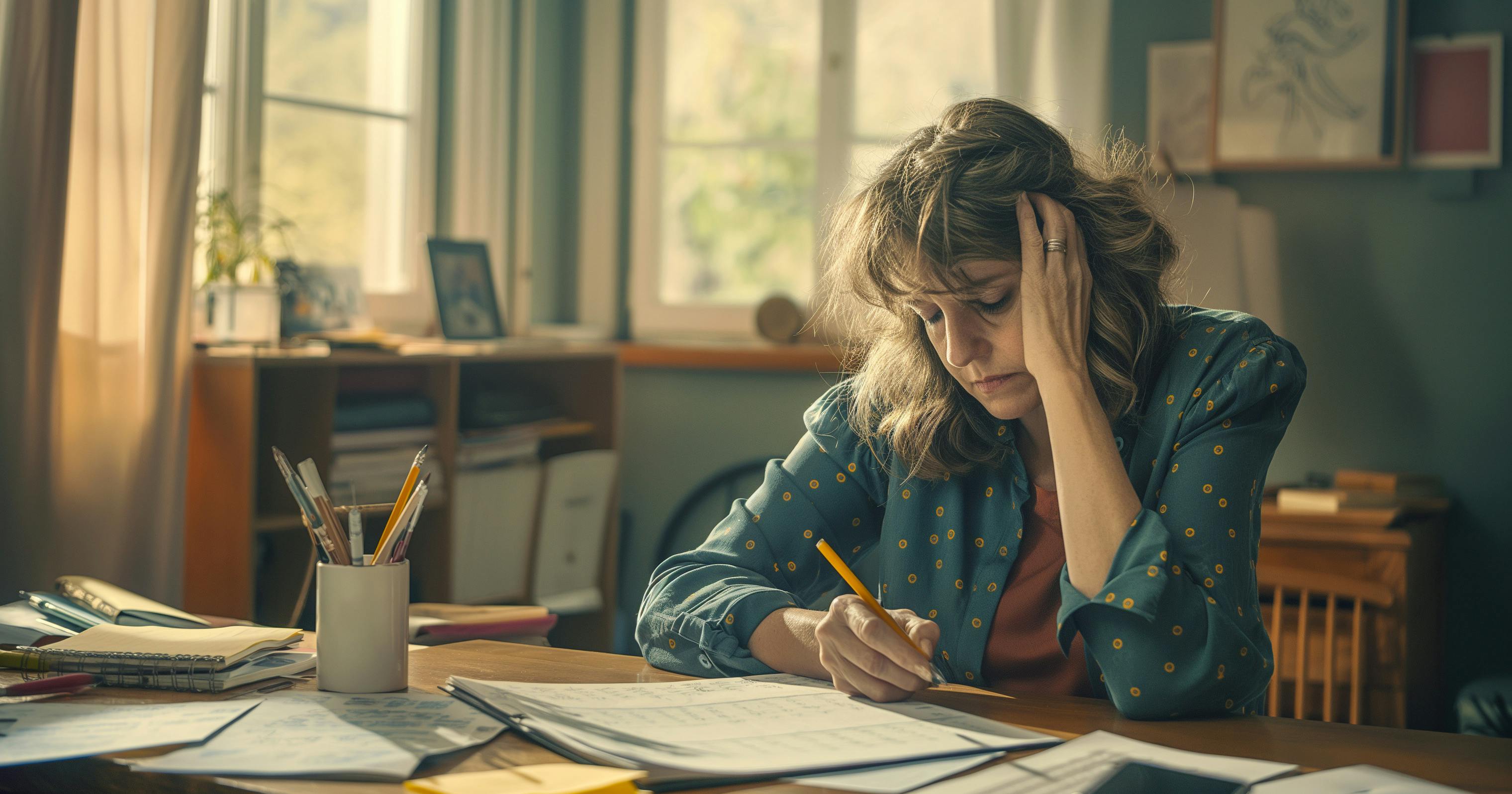 Woman frustrated working on calendar