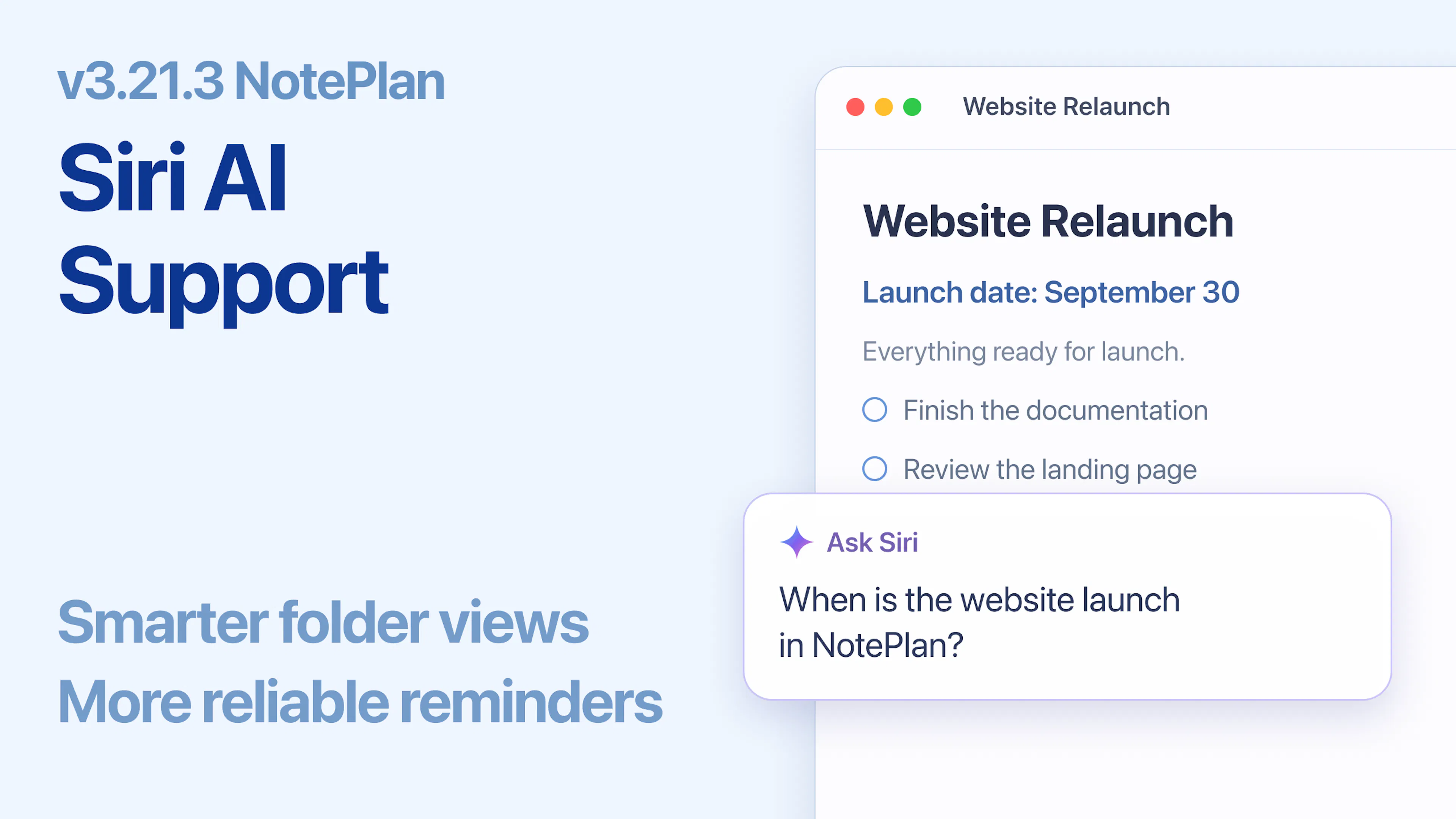 NotePlan 3.21.3 with Siri AI support