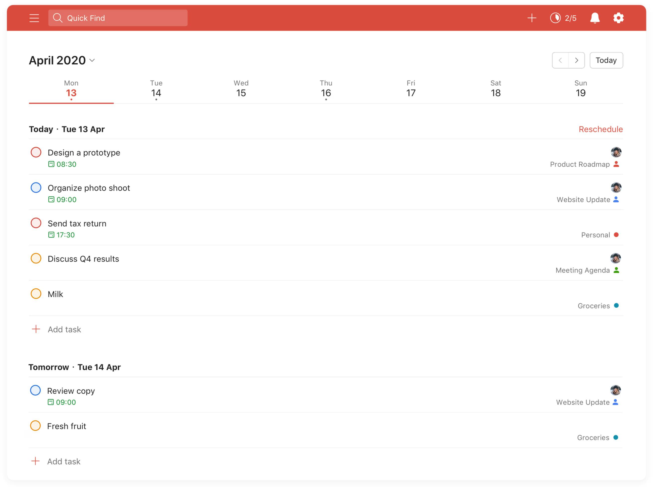 Image showcasing weekly view of Todoist