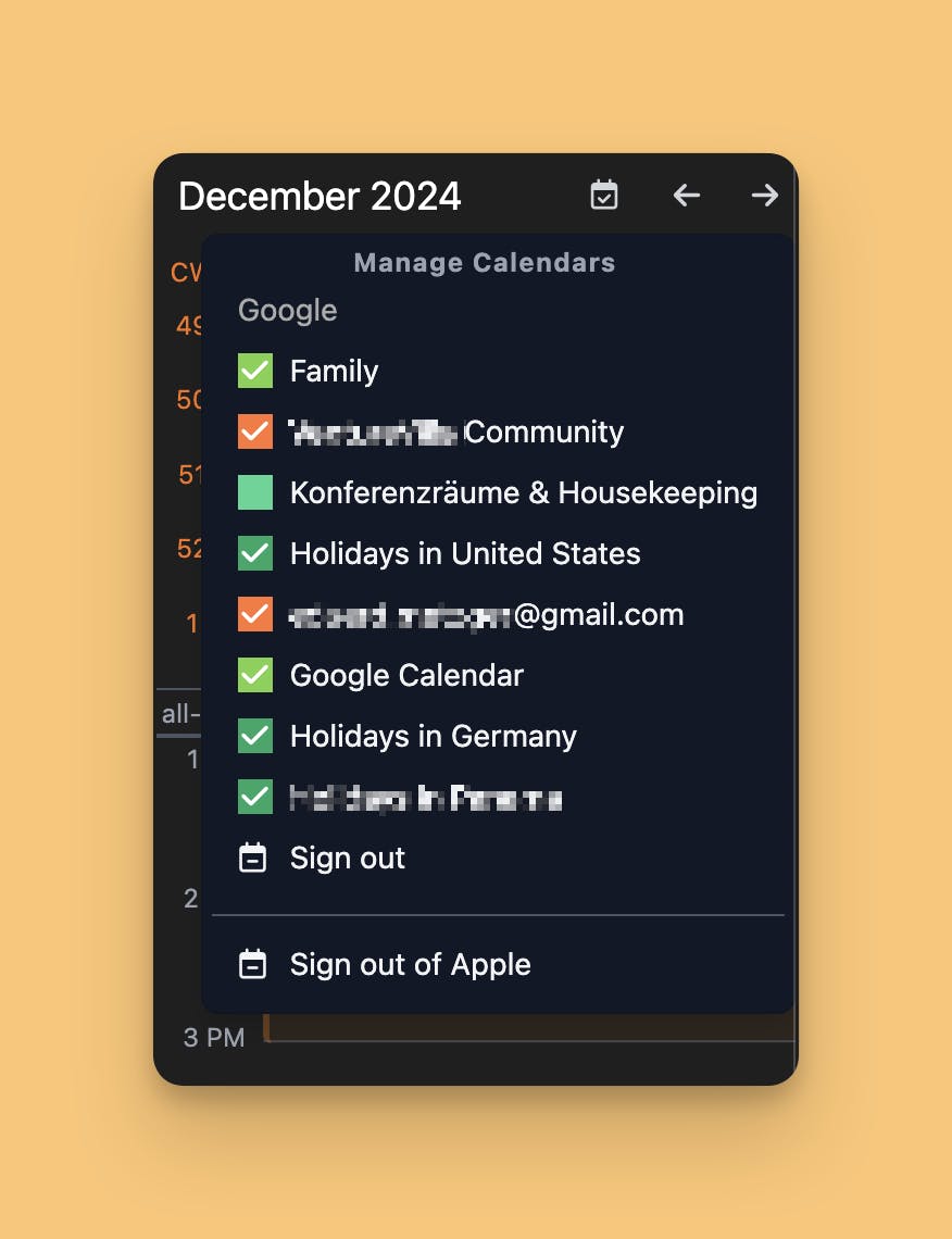 Calendar visibility settings on the web