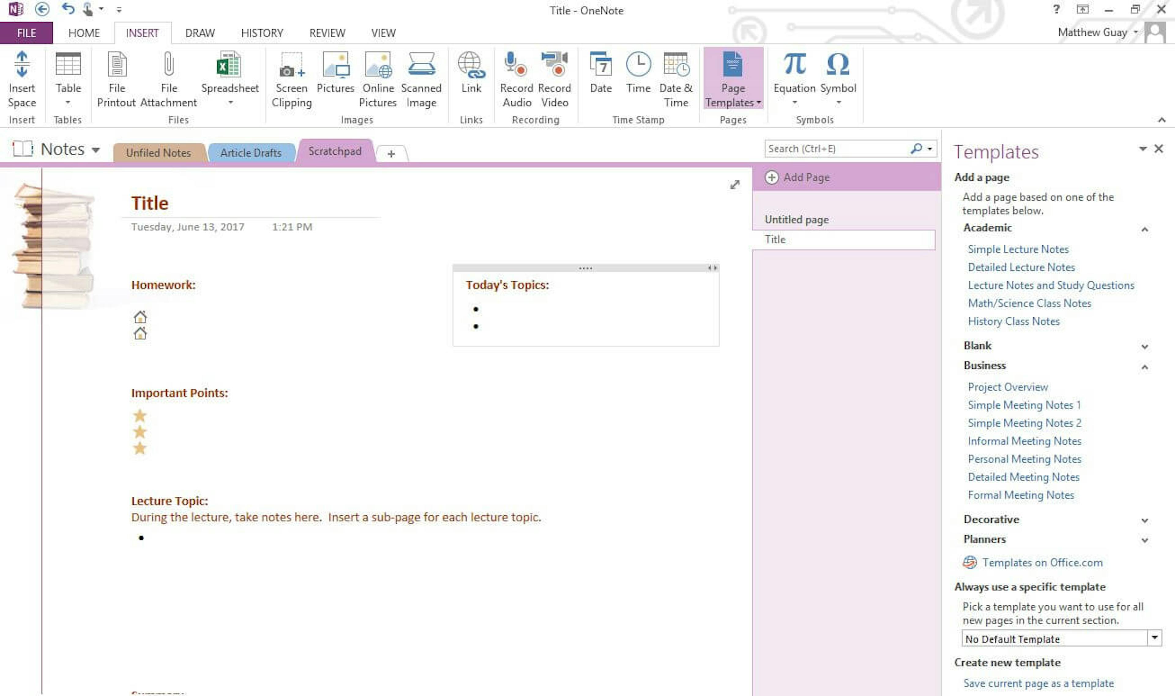 OneNote Dashboard