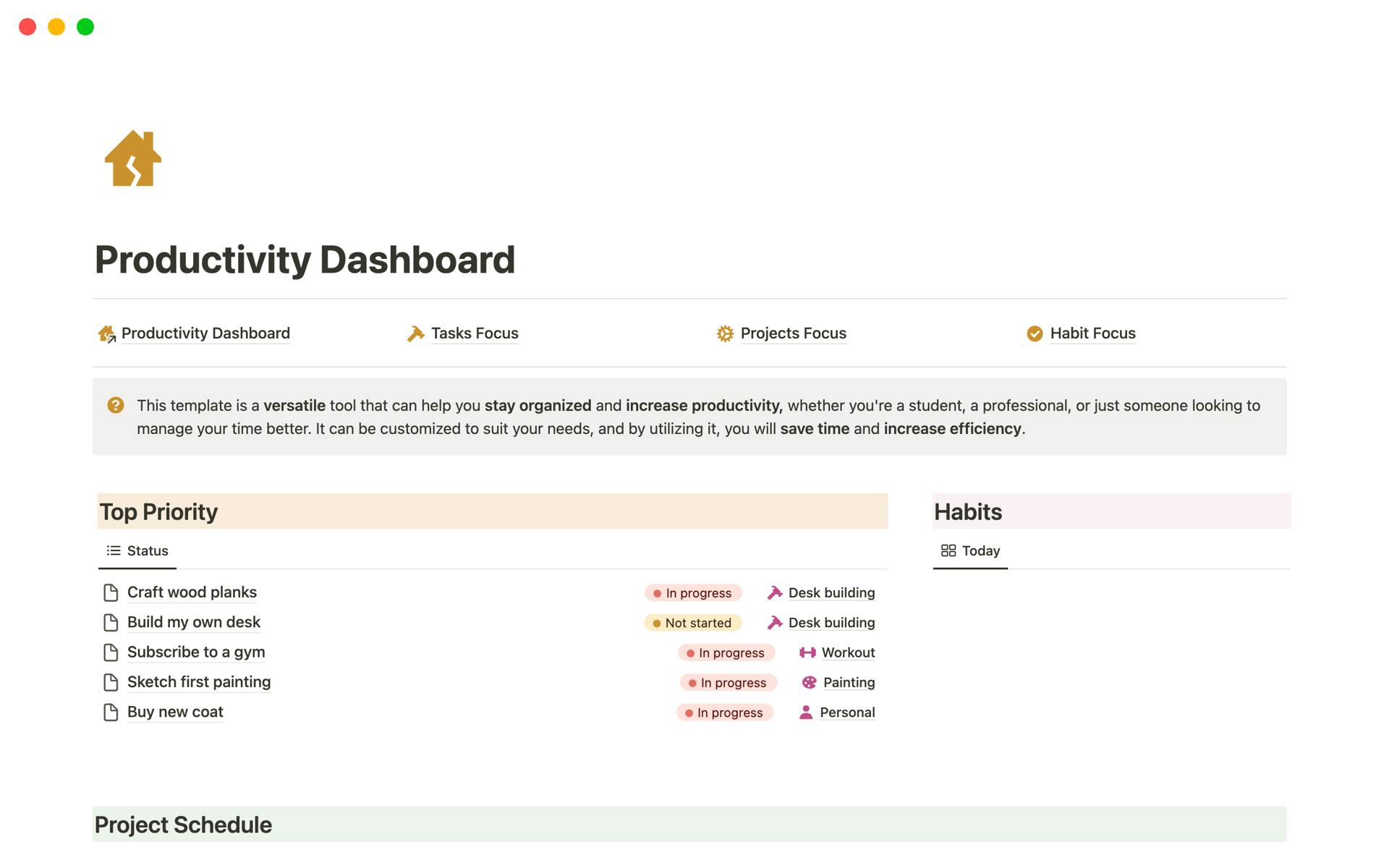notion productivity dashboard