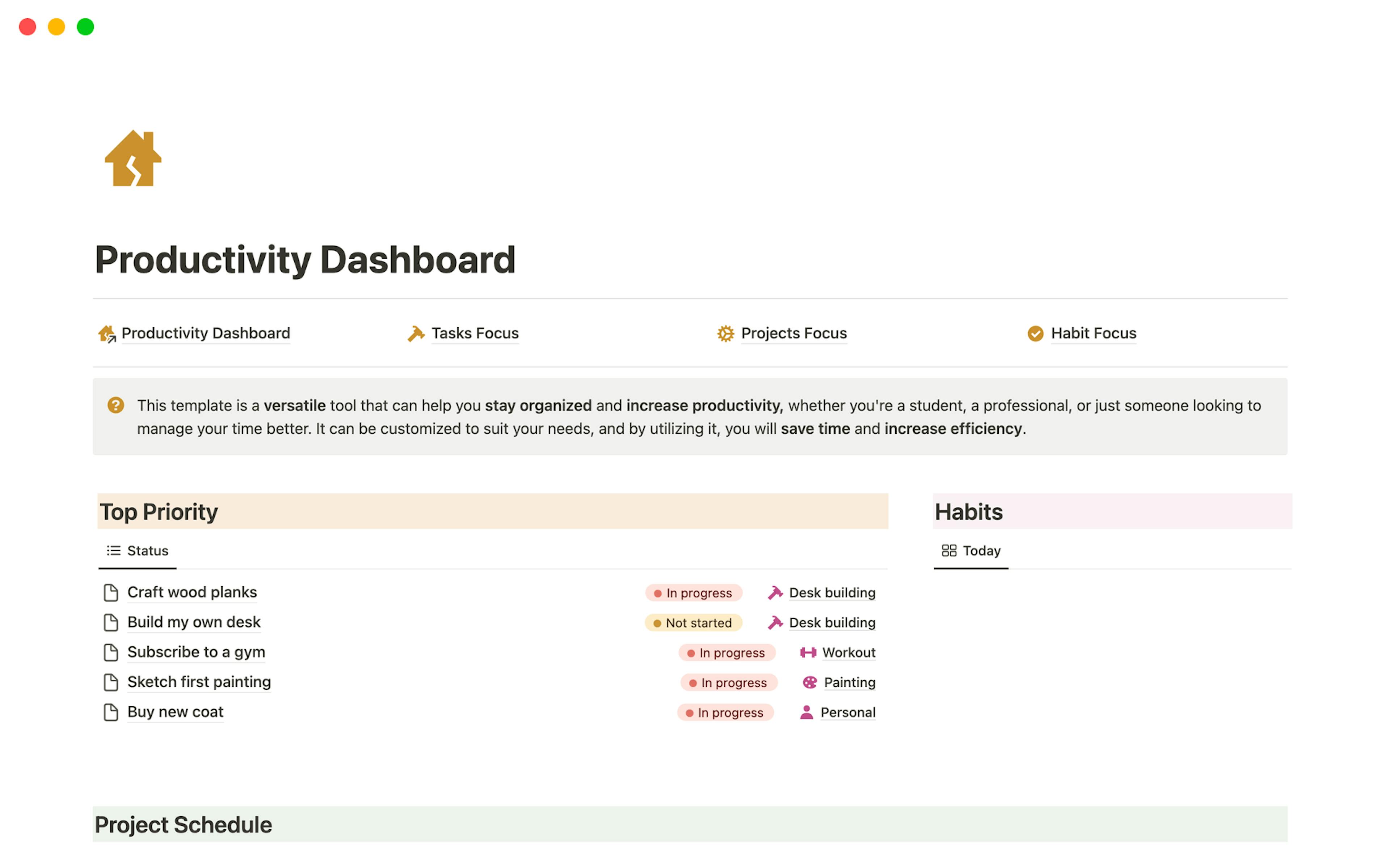 notion productivity dashboard