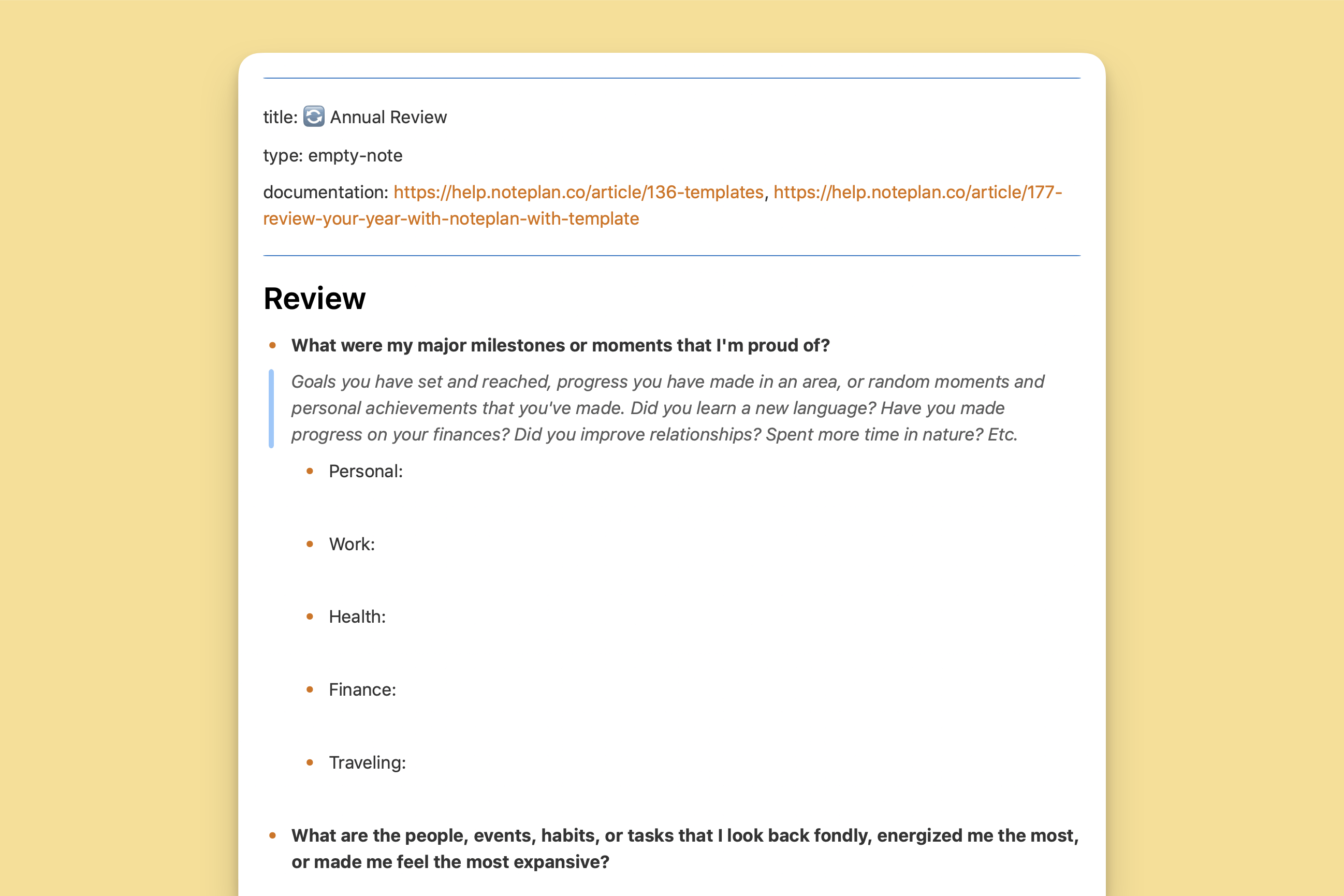 Image showcasing Annual Review template