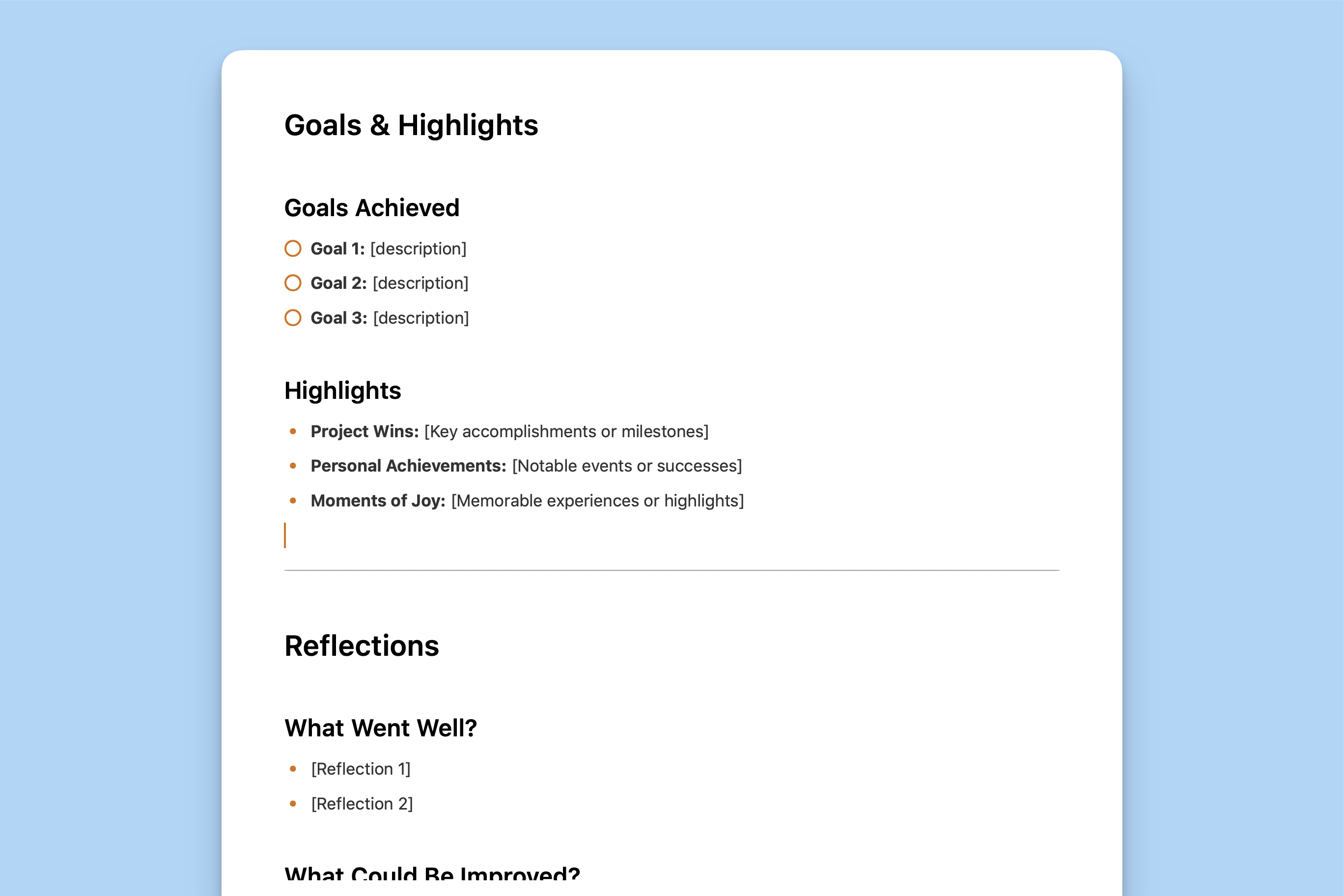 Image showcasing Monthly Review Template